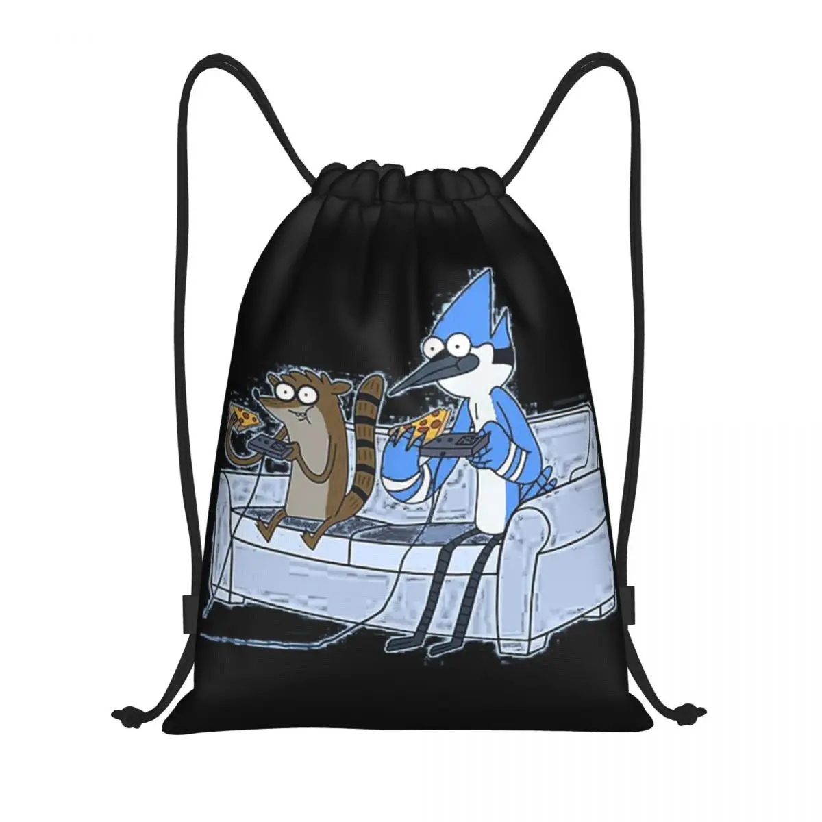 

Рюкзаки Mordecai And Rigby Pizza And Video Games, портативные сумки на шнурке, сумки для мелочей, сумки для книг, сумки для мужчин и женщин, школьные сумки