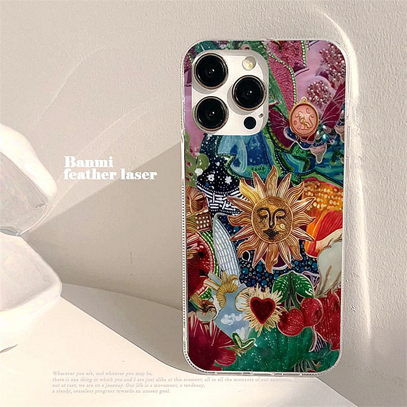 Planet Fruit Trendry Graphic Phone Case for IPhone 16 15 14 13 12 11 17 Air SE2 SE 8 7 Plus Pro Max 16E Feather Texture Cover