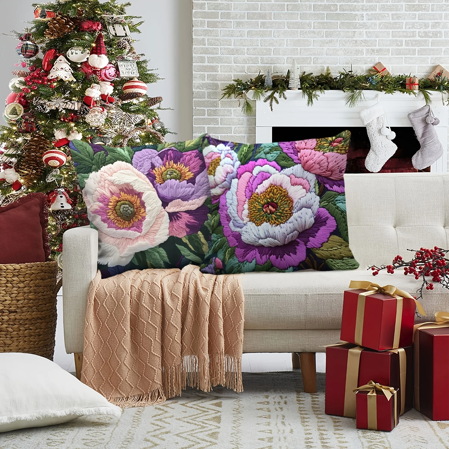 1/4pcs Colorful Floral Embroidered Pillowcases Sofa cushion cover home bedroom room decoration