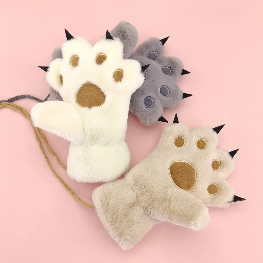 Gloves for Kids Children Winter Gloves Cat Paw Gloves Cute Cat Claw Paw Plush Mittens Warm Soft Plush Fluffy Bear Cat Gloves