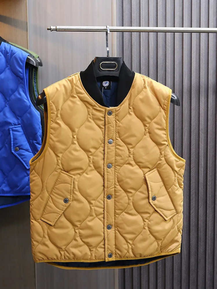 

Warm Casual Loose Men's Quilted Cotton Vest Trendy Youth Faion Winter Outerwear Single Button round Ne Color