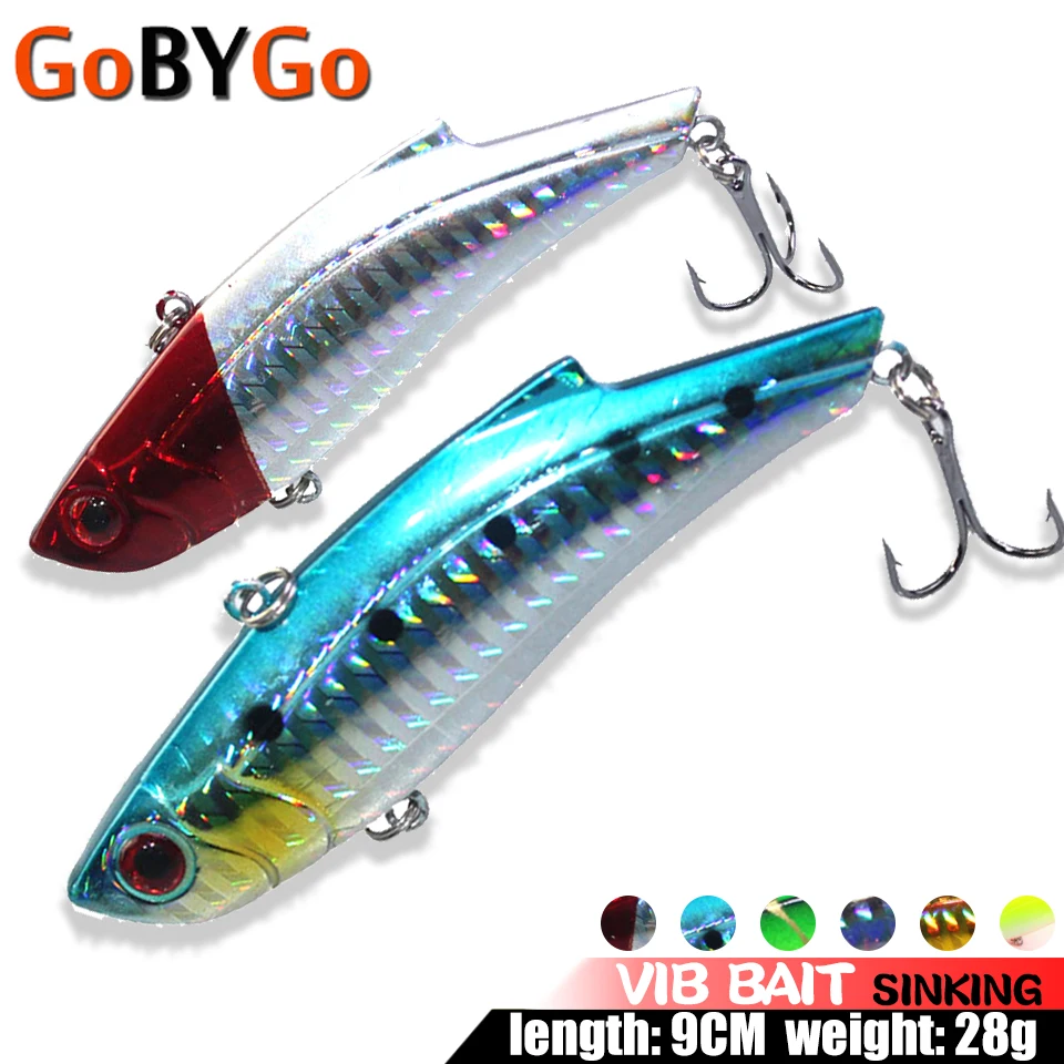 GoByGo 1PCS 9cm Winter VIB Fishing Lure 28g Hard Bait Inside Ice Sea Fishing Tackle Diving Swivel Jig Metal Wobbler Lure