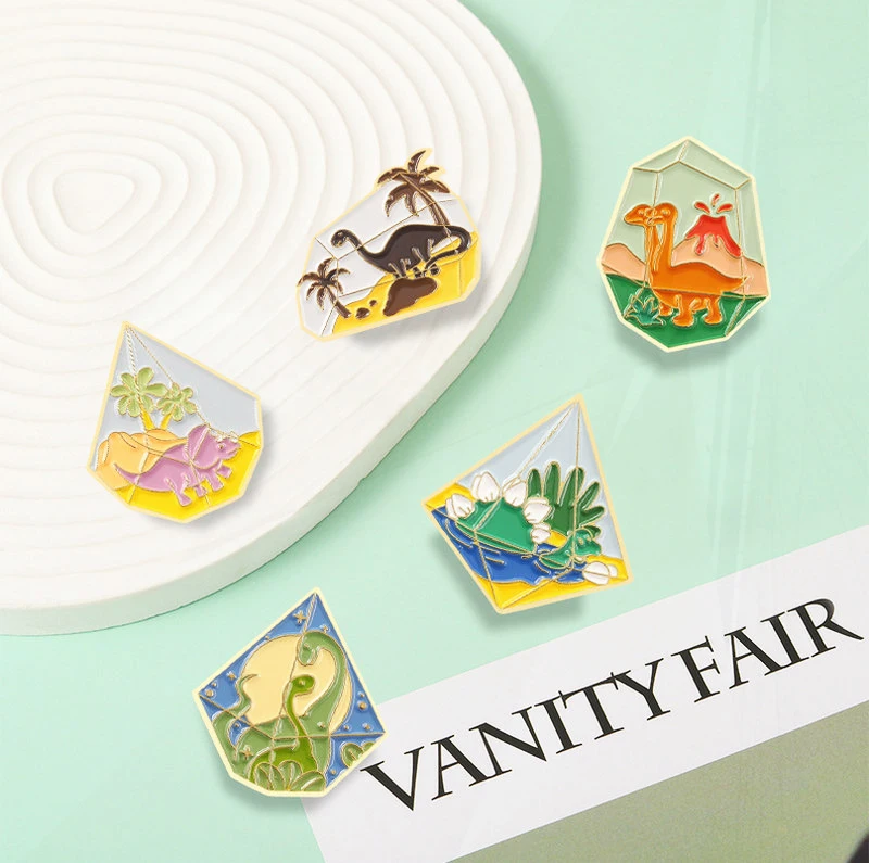 Desert Ocean Tyrannosaurus Pines Bag Clothes Lapel Pins Fashion Jewelry Dinosaur Paradise Enamel  Pins Custom Cute Animal Badge