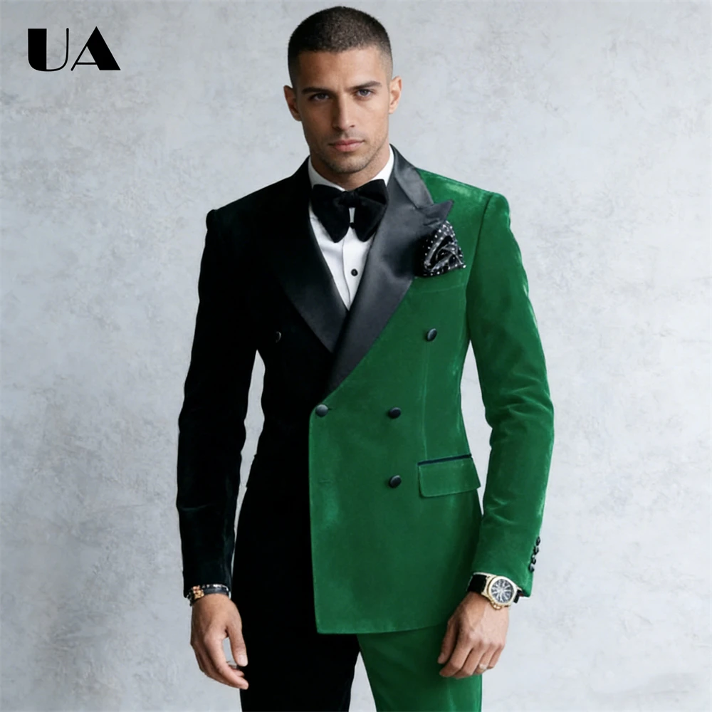 Velvet Patchwork Suit Attire for Men from XXS to 7XL, Customized Men's Formal Suit Set, Business Prom Dinner Tuxedo Outfit