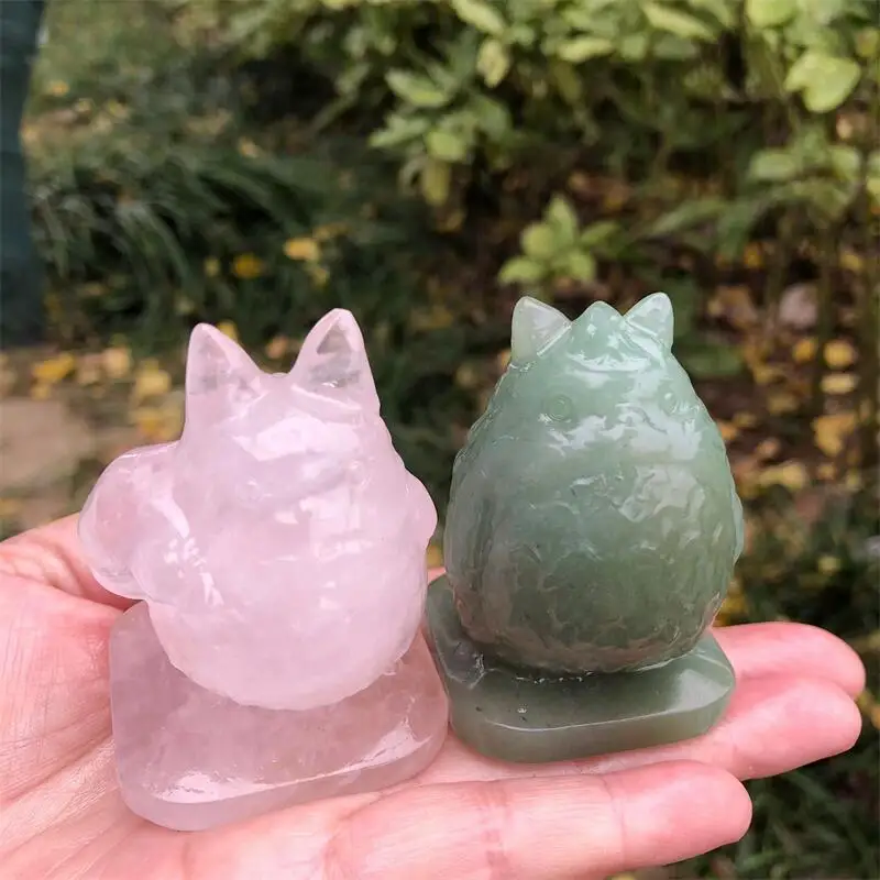 Natural Rose Quartz And Green Aventurine Chinchilla Cartoon Carving Gemstone For Home Decoration Collection Gift 1PCS