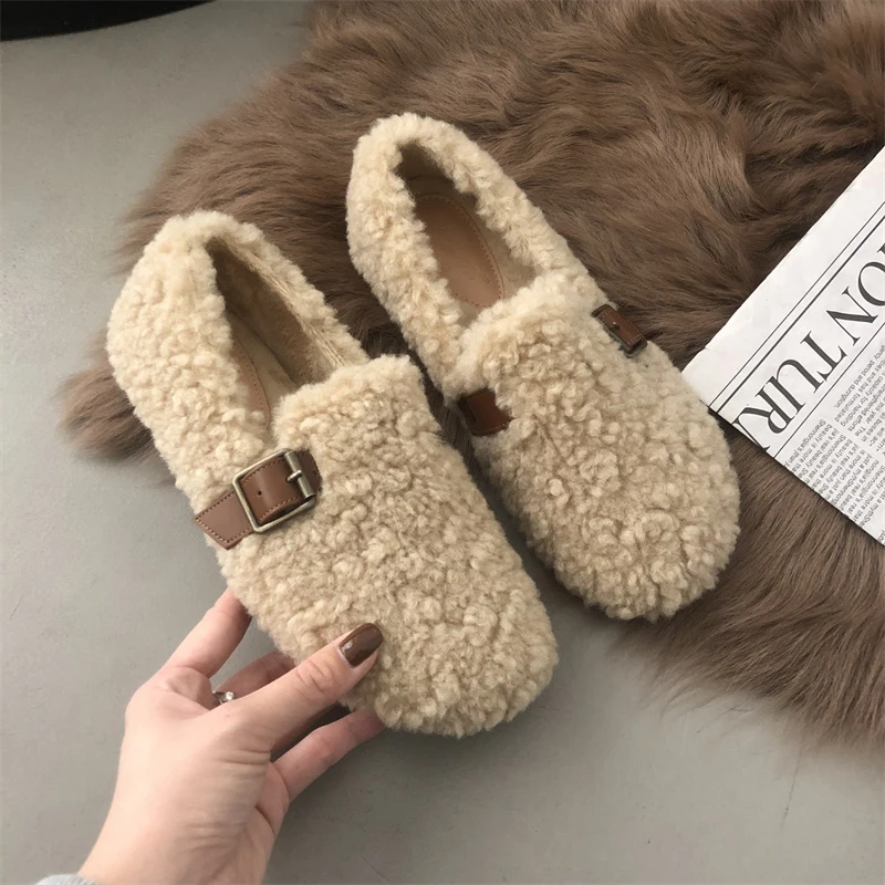 ZOOKERLIN Cute 2025 Indoor Home Women\'s Pumps Warm Soft Plush Slippers Non-slip Outdoors Fur Slides Solid Color Cute Woman Shoes