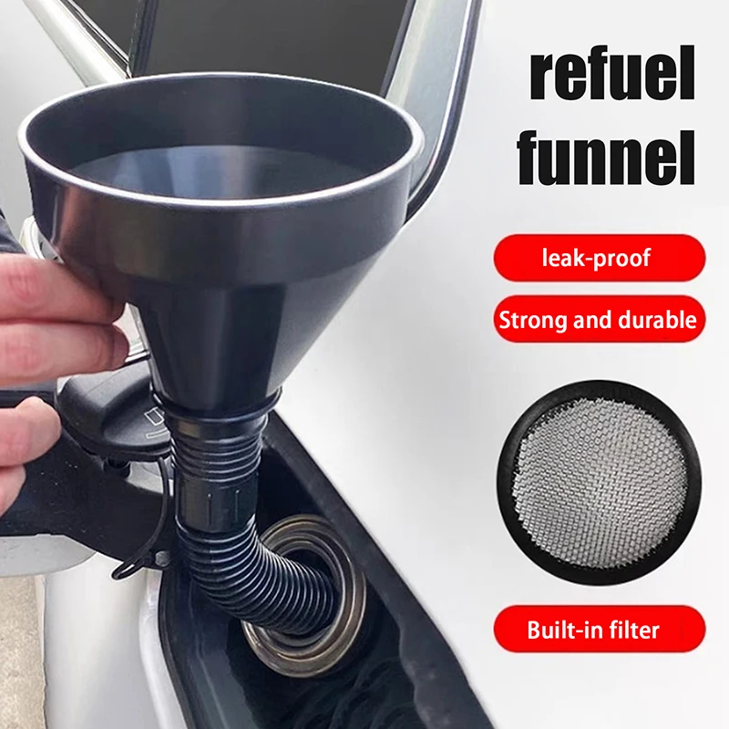 Engine Refueling Funnel With Filter Filling Strainer Extension Pipe Hose Funnels Tool