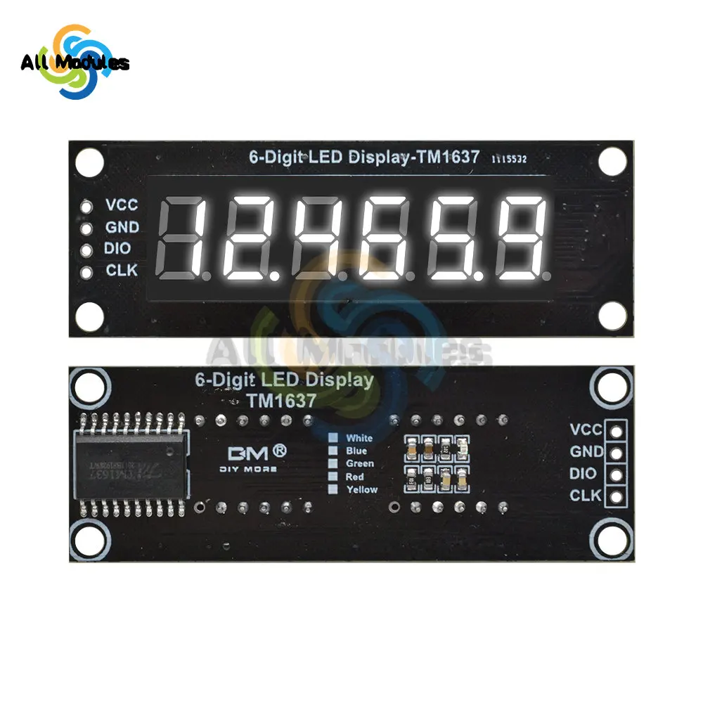 Layar LED Digital TM1637 0.36 Inci 6 Bit 7 Segmen Modul DIsplay LED Digital Antarmuka I/O 5 Warna Tersedia UNTUK Arduino