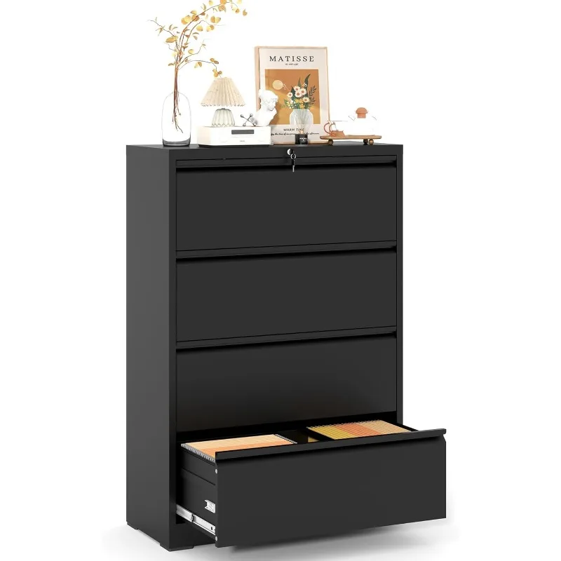 4 Drawers Lateral File Cabinet with Lock, Filing Cabinets for Home Office, Storage Cabinets for Hanging Files Letter