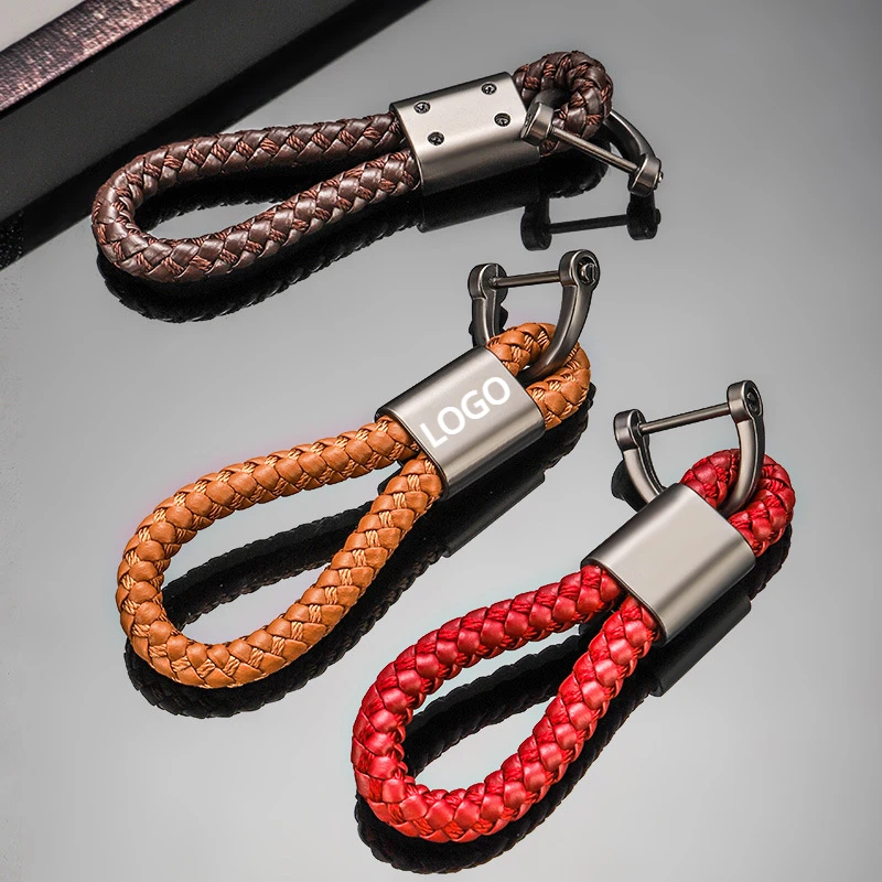 

Custom Logo Woven Leather Rope Car Keychain Men Women Vintage Retro PU Laser Engrave Key Chain Ring Personalize Keychain Gift