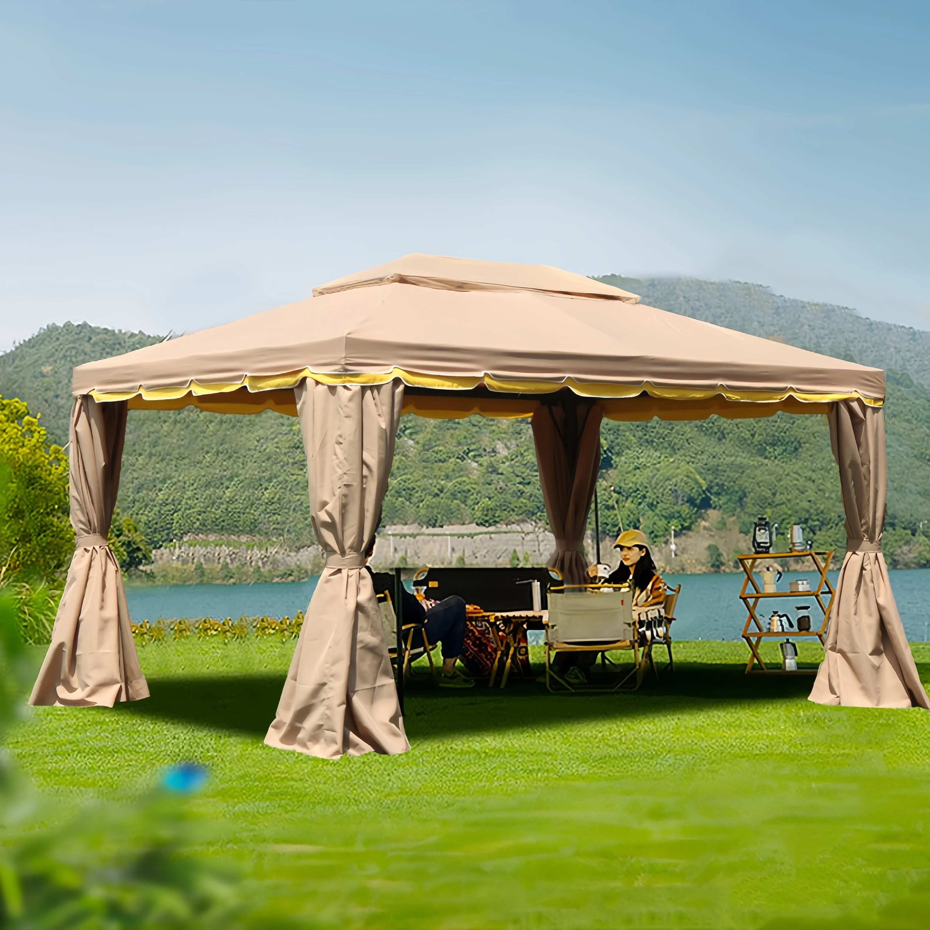 #Commercial Modern Aluminum Patio Gazebo Tent Side Curtains Vented Roof Outdoor Pavilion Sun Shelter Restaurant Cafe Terrace OEM