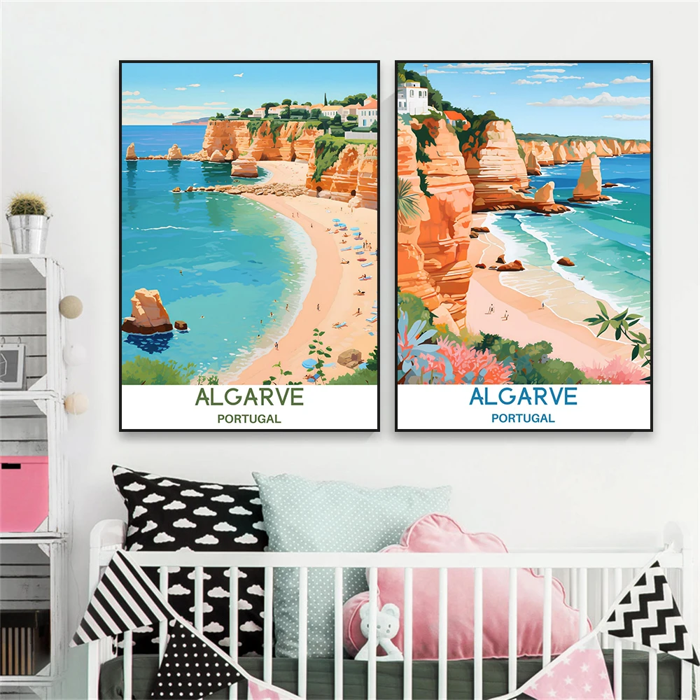 Algarve Travel Poster  Portugal Travel Print Landscape Minimal Canvas Painting Home Living Room Wall Art Decoration office Decor