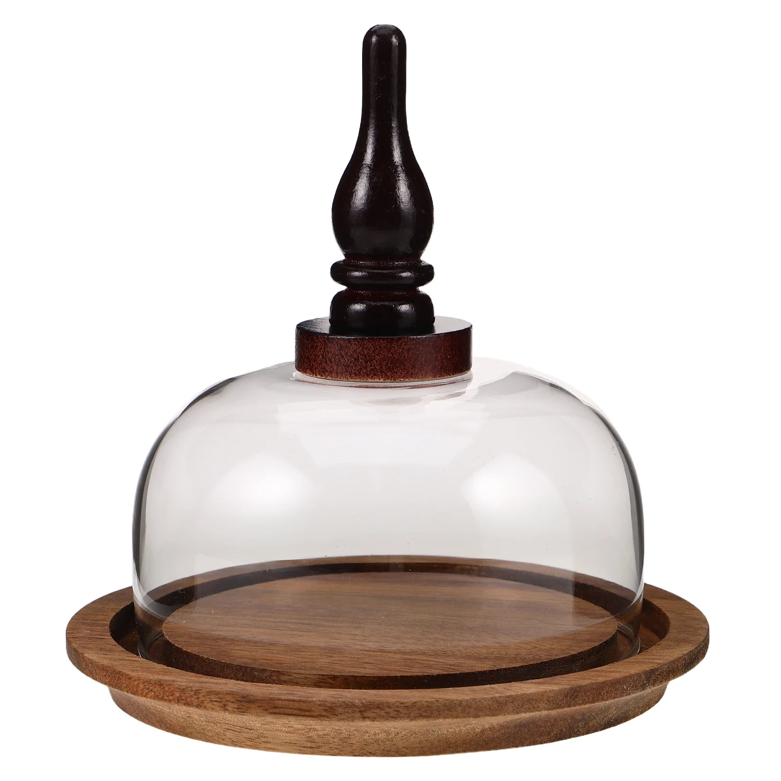 

Wood Cake Stand With Glass Dome Covered Dessert Display Platter For Bakery Butter Cheese Serving Kitchen Bar Tableware