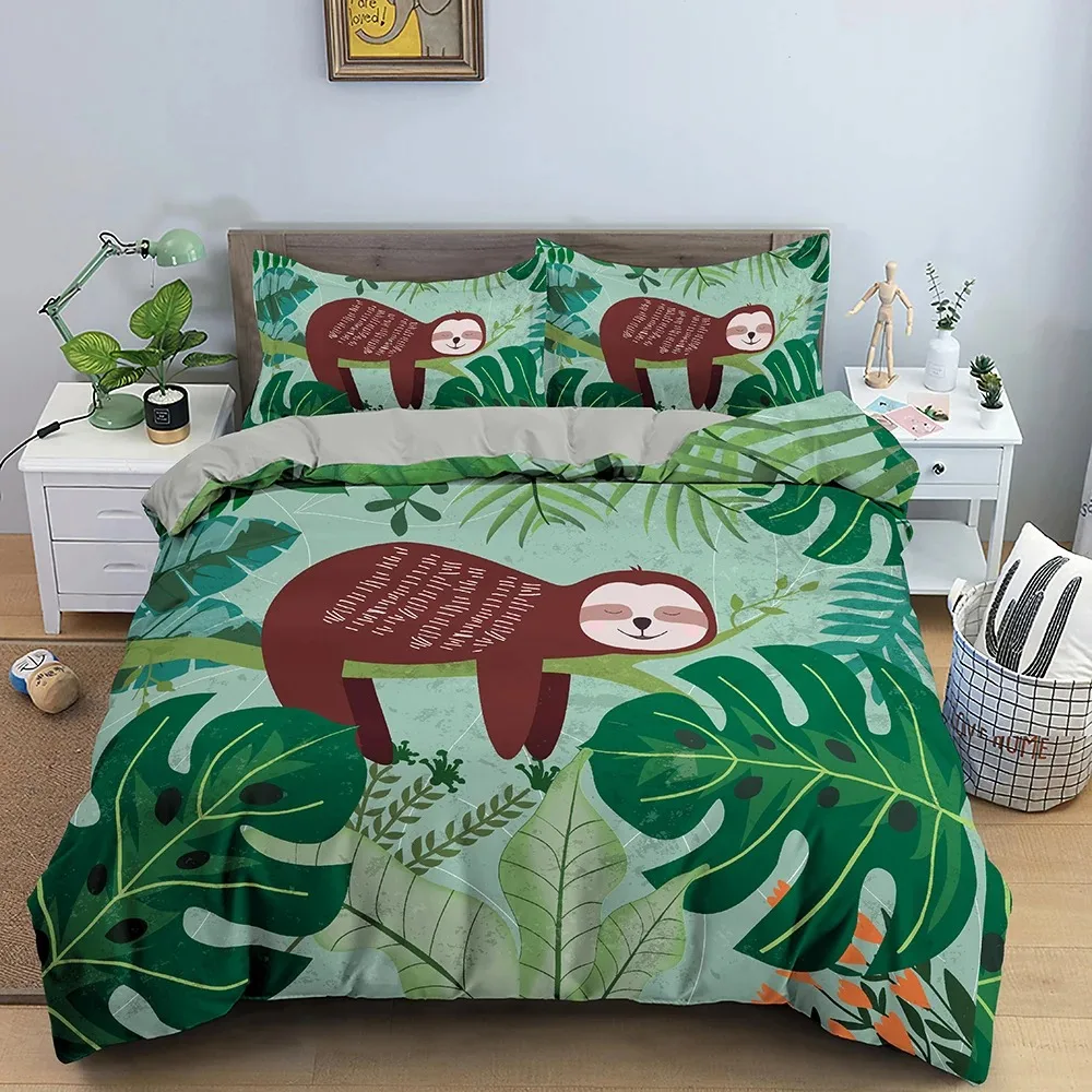 

Tree Sloth Bedding Set Boys Girls Twin Queen Size Duvet Cover Pillowcase Bed Kids Fashion Home Textileextile