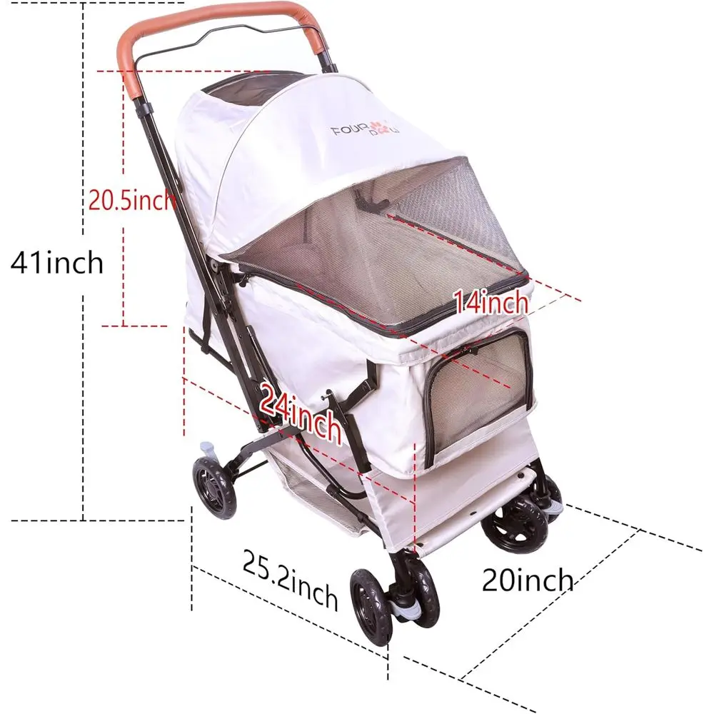 4-Wheel Pet Stroller for Cats & Dogs, Holds Up to 33 lbs, Khaki