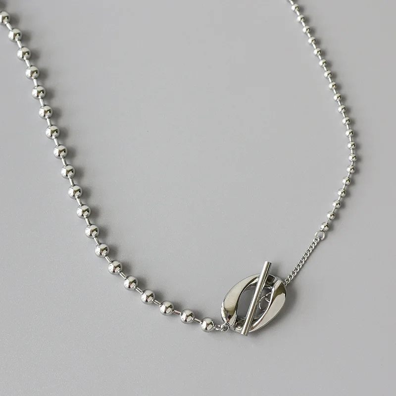 GHIDBK Personalized Asymmetric Beads Stainless Steel Necklace For Women Girls OT Toggle Trendy Link Chain Necklaces Statement