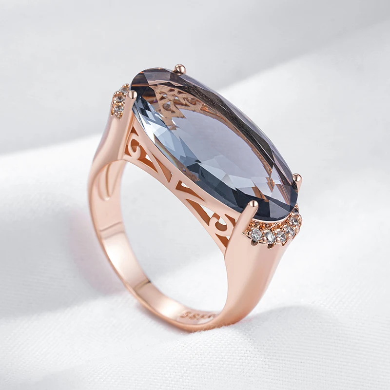 Kinel Hot Grey Big Oval Wedding Rings For Women Trend 585 Rose Gold Color With Natural Zircon High Quality Daily Fine Jewelry
