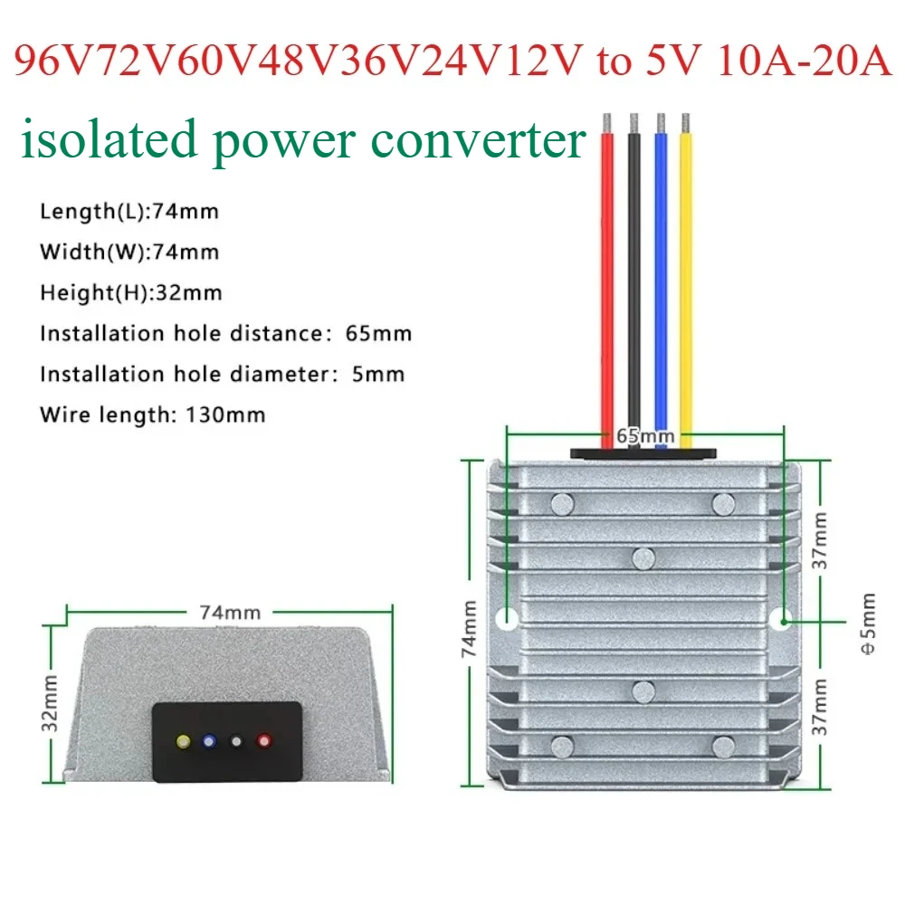 DC-DC buck module regulator 9-150V 96V72V60V48V36V24V12V to 5V isolated power converter Waterproof Dustproof High Efficiency