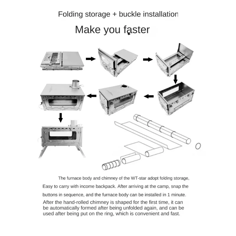التخييم في الهواء الطلق موقد محمول متعدد الوظائف الحطب خيمة التدفئة سبائك التيتانيوم طوي ستار سبائك التيتانيوم