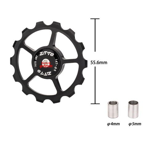 Imagen 2 del producto ZTTO nueva polea 14T MTB desviador trasero de bicicleta rueda Jockey rodamiento de acero AL7075 CNC rodillo guía de bicicleta de carretera tensor 4mm 5mm 6mm