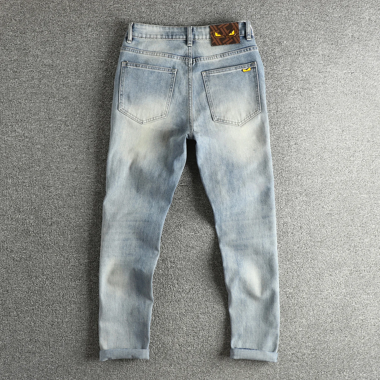 

High-End Washed Faded Jeans Men's Slim Fit Retro Cool Youth Long Pants Cotton Polyester Spandex Blend Casual Vintage Style