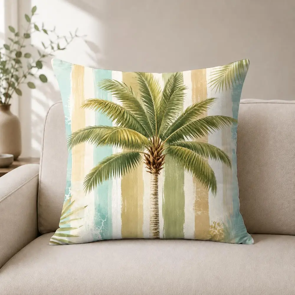 Coastal Palm Escape Cushion Cover Soft Plush Cushion Case Throw Pillowcase Cozy Home Sofa Bed Living Room Bedroom Decor