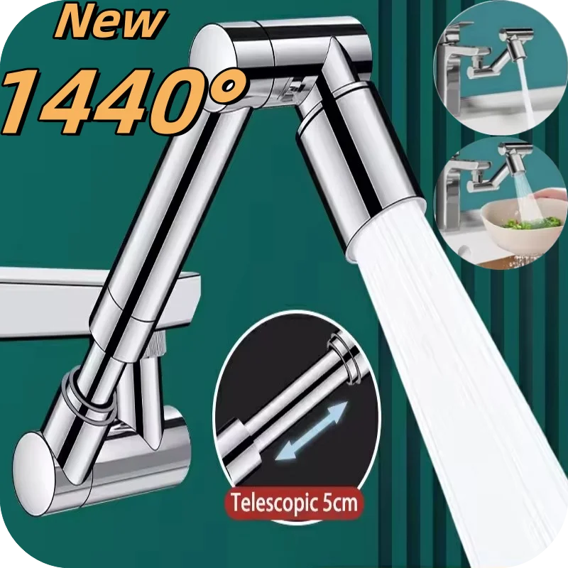 Scalable Metal New 1440° Rotattion Kitchen Faucet Extender Universal 2 Modes Tap Bubbler Nozzle Bathroom Faucet Sprayer