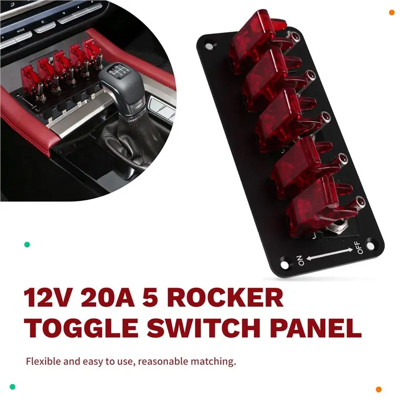 Excellent-Auto Ignition Switch Panel Start 12V 20A 5 Rocker Toggle Push Button LED Indicator For Racing For Car Vehicles
