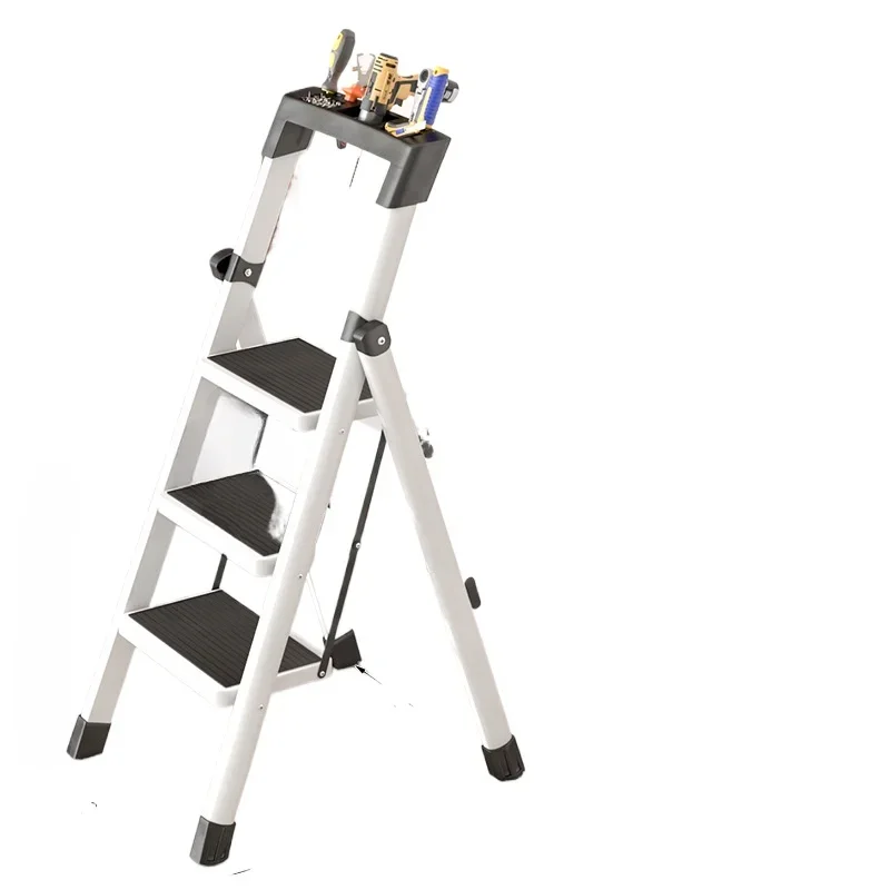 

*Folding tool ladder Carbon steel portable folding storage Space saving herringbone ladder Thickened folding ladder