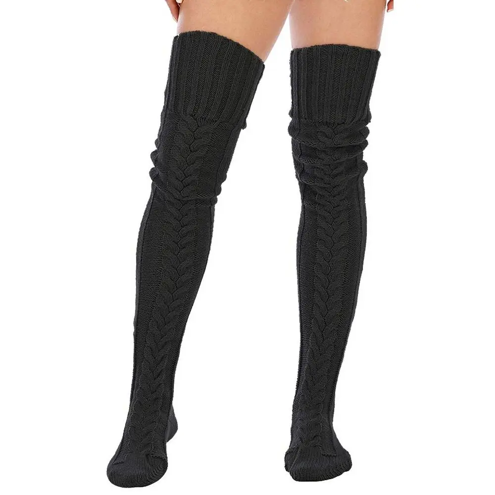 Women's Cable Knitted Thigh High Boot Socks Extra Long Winter Stockings Over Knee Leg Warmers Gothic Lolita Long Socks