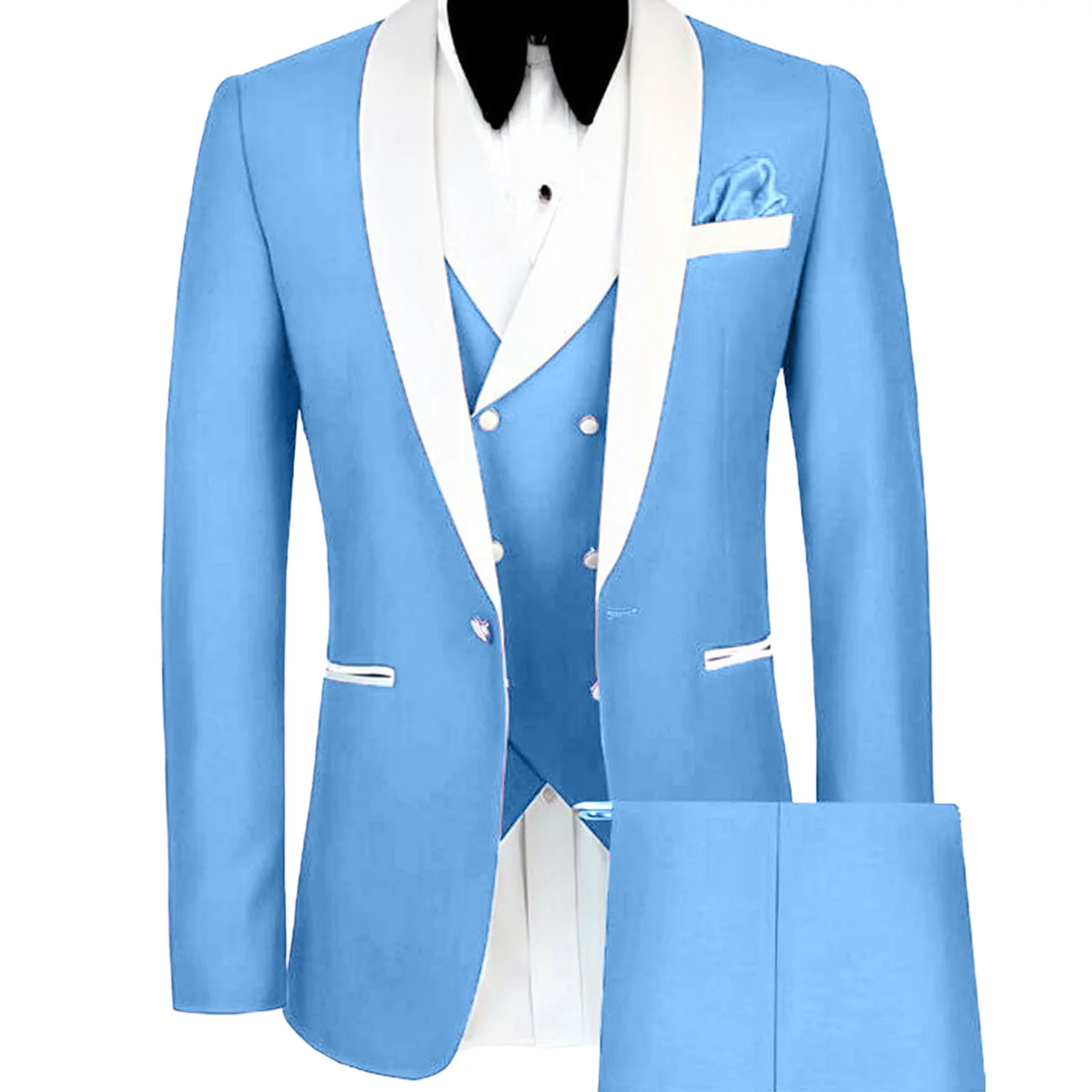 

Casual Men Suit Slim Fit Solid Tuxedo Blazer and Pant and Double Breasted Vest Fatos Para Homem Masculino Costume Homme 3 Pièces