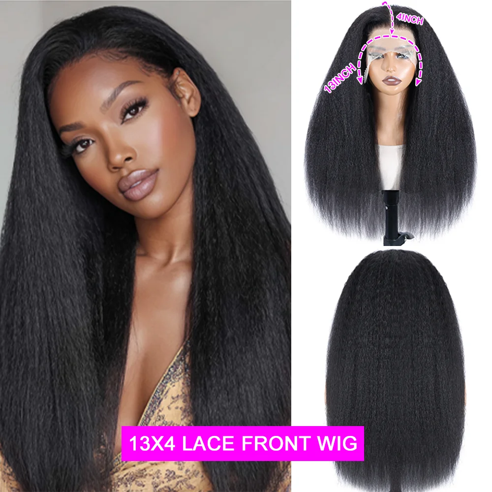 200% Density 13x4 HD lace Yaki Straight  Transparent  Glueless Lace Wig Human Hair Wigs For Black Women image 2
