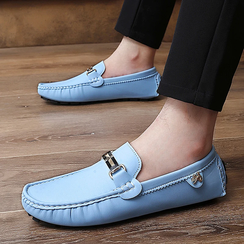 Fashion Colorful Men Casual Moccasins Loafers Sky Blue Youth Large Size 35-48 Boys Men Luxury Brand Moccasin Shoes