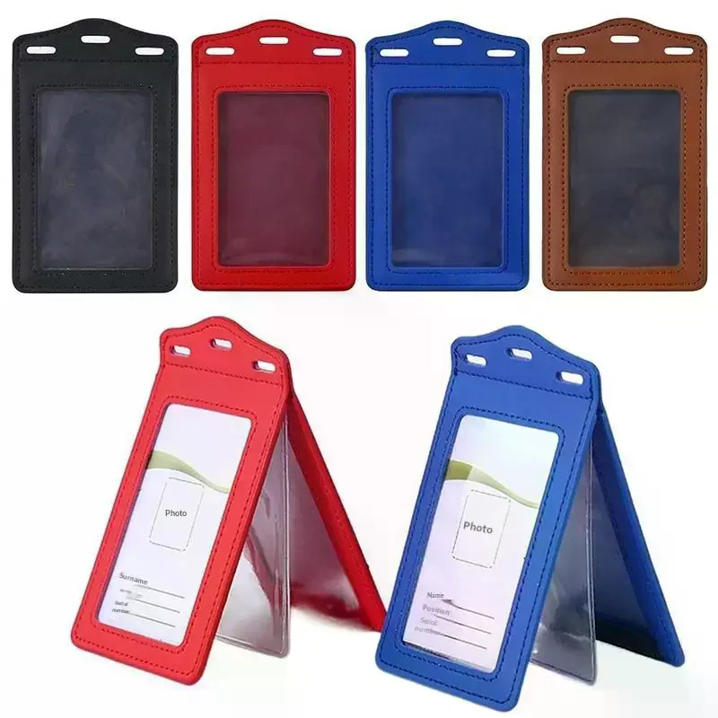1Pc PU Leather Trifold Duty ID Card Holder Badge Holder For ID Name Card Business Name Tag Student ID Card