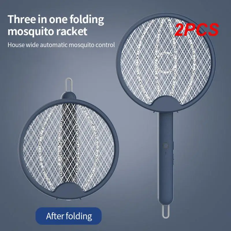 2PCS New Folding Electric Mosquito Swatter Rechargeable Durable Household Four-in-one Mosquito Swatter Fly Swatter Lithium