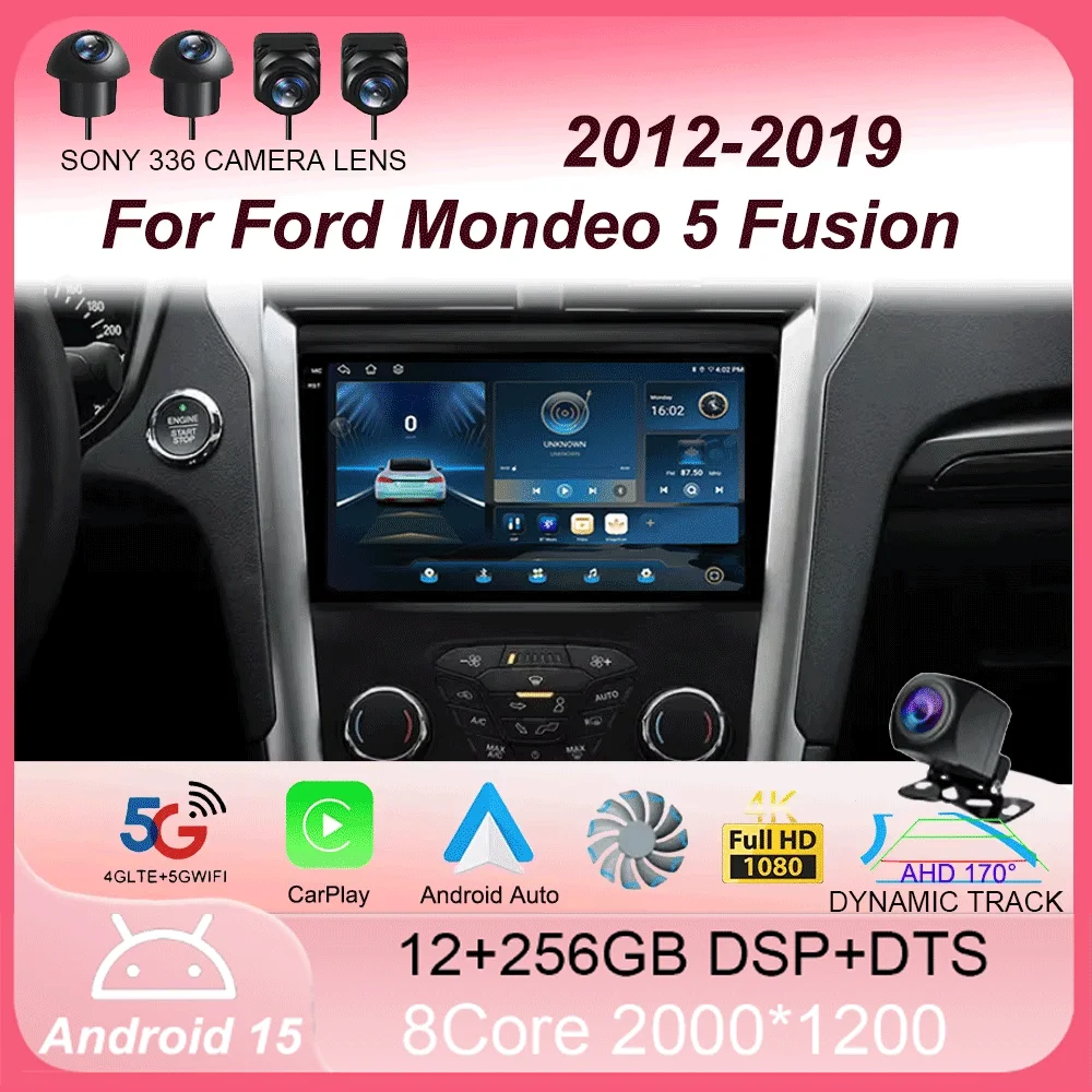

Car Radio Carplay Auto 4G WIFI GPS Android 15 For Ford Mondeo 5 Fusion 2012-2019 Multimedia Player Video Stereo Head Unit 2din