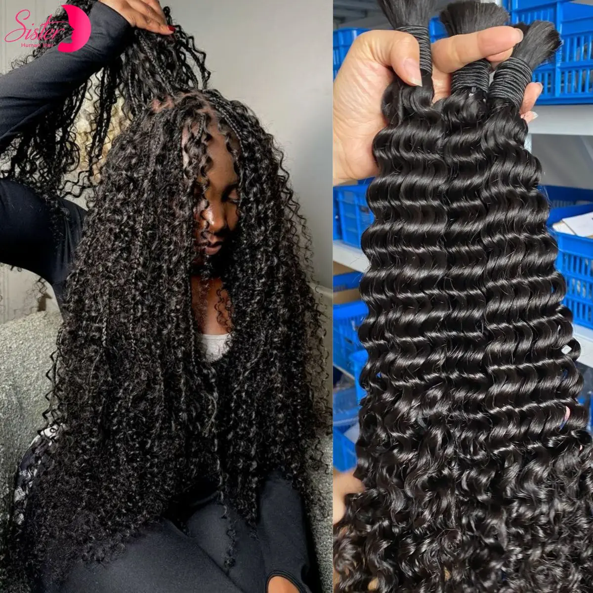 Deep/ Water Wave Bulk Human Hair for Boho Braids No Weft 100% Virgin Human Hair Bulk for Braiding Curly Extension Bundles for