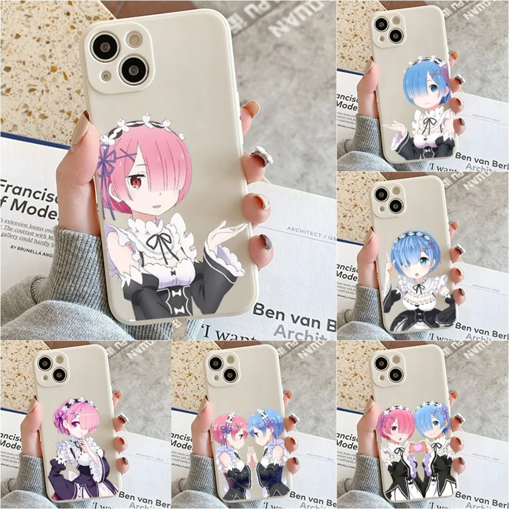 R-ReZero R-Ram R-Rem Anime Phone Case For Iphone 11 13 14 Pro Max X Xr Xs Max Se2020 12mini White Cover Case