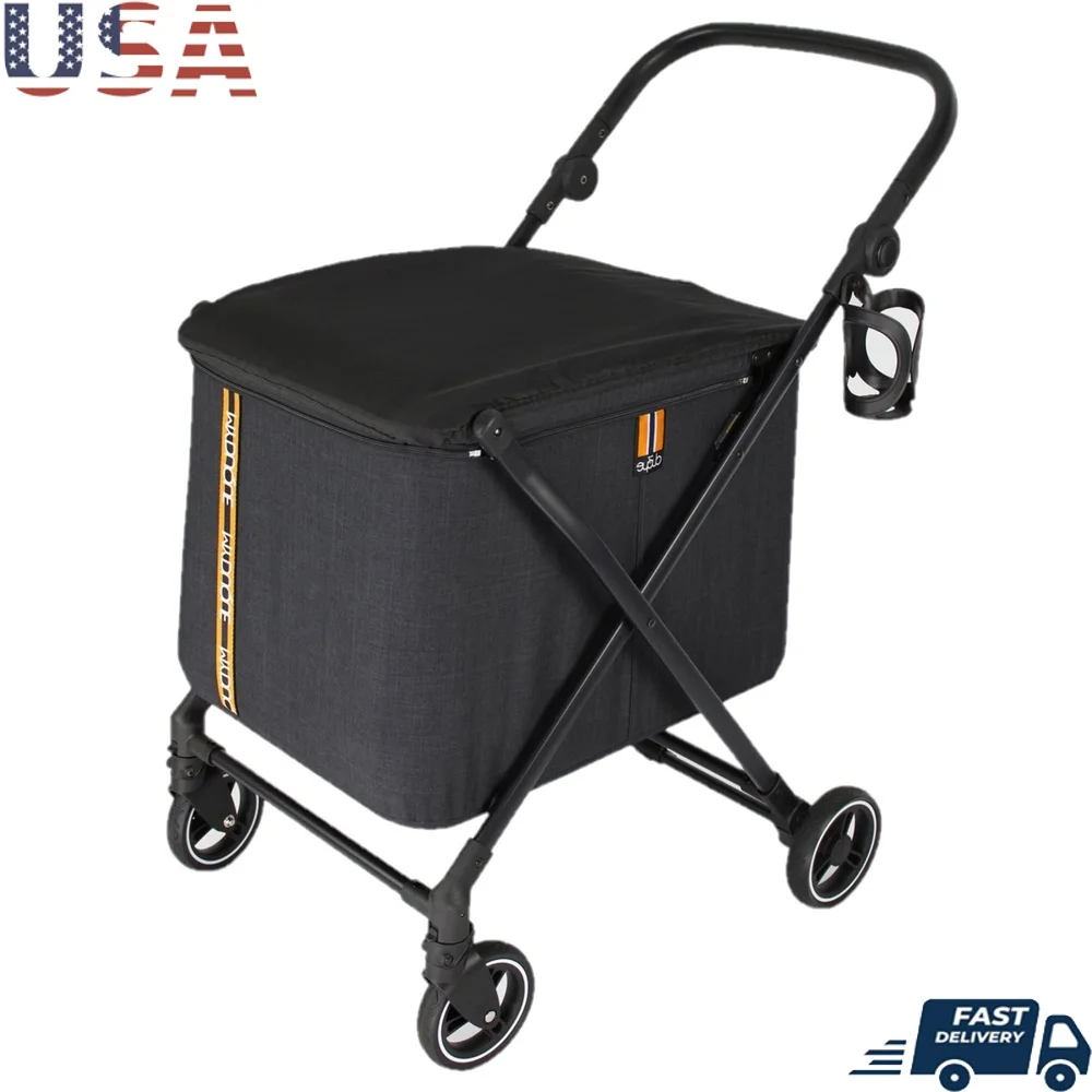 

Foldable Portable Lightweight Shopping Cart with Rolling Swivel Wheels Adjustable Handle Weather Protection Storage Pockets Easy