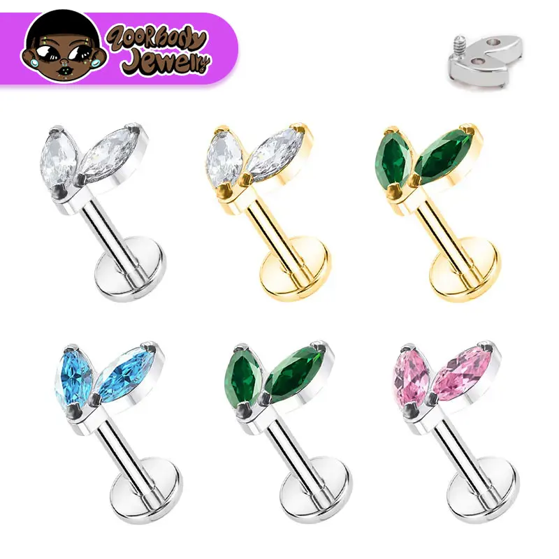 

ASTM F136 Titanium Piercing Single Tiny Marquise CZ Internally Threaded Flat Back Labret Helix Tragus Piercing Labret Pierced