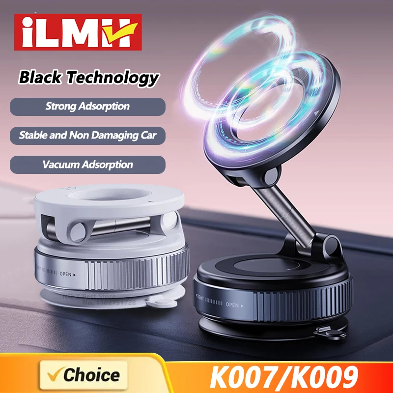 K007/K009 Strong Magnetic Car Phone Holder Foldable Design 360° Adjustable Vacuum Mount for Car/Desk/Bathroom/Universal Use
