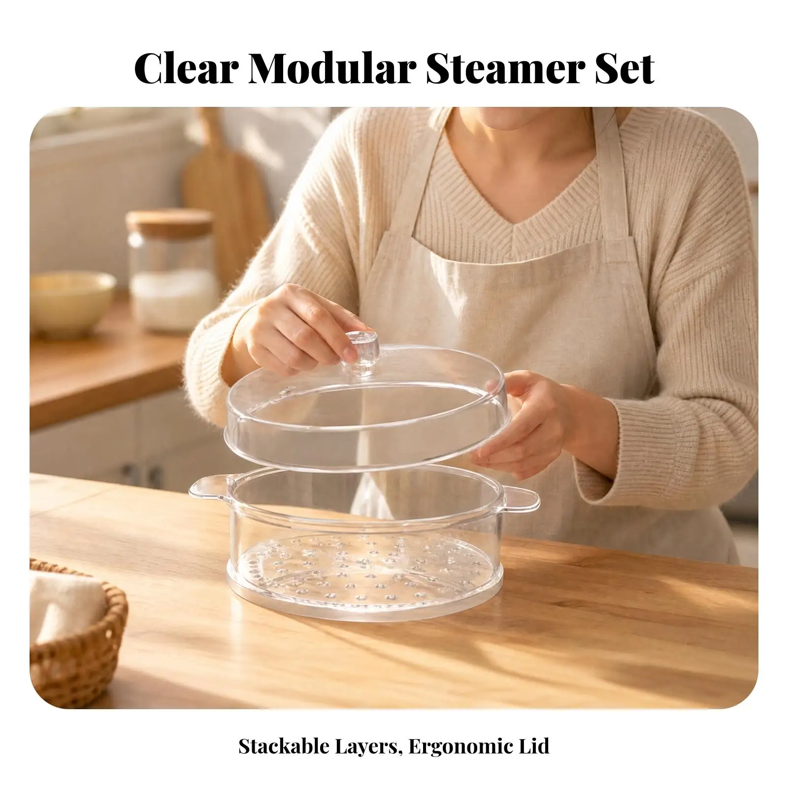See Through Steamer Tray with Lid for 20cm Stainless Steel Pot Dumpling Vegetable Seafood Steamer Cookware