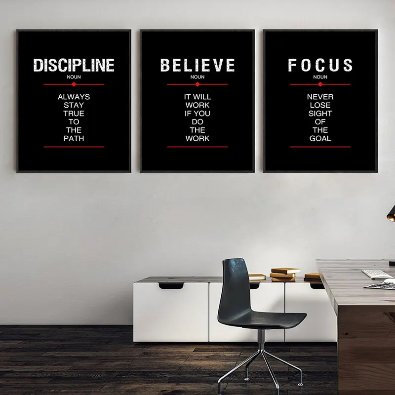 Modern Black Inspirational Canvas Art Poster Prints Discipline Believe Focus Quotes Wall Decorative Picture Simple Home Decor
