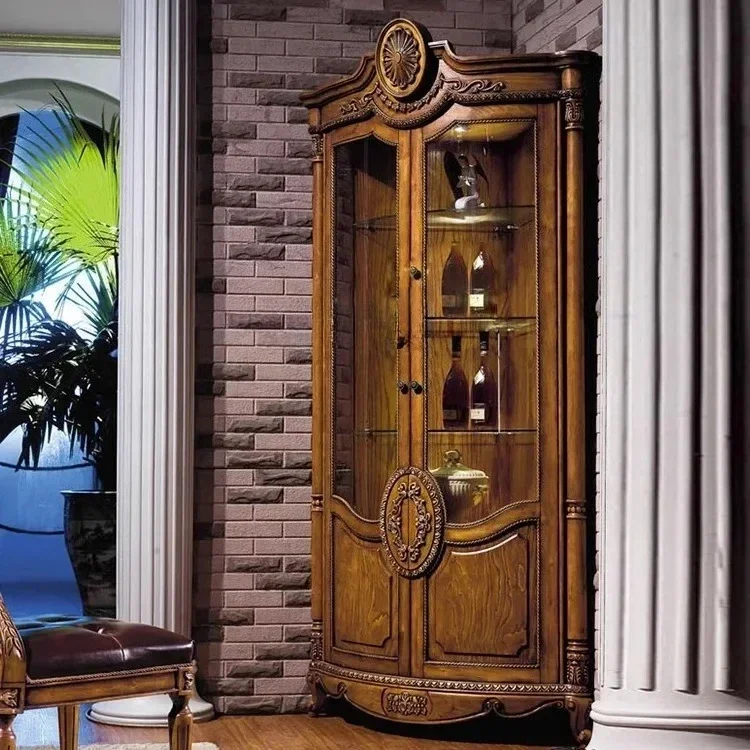European-Style Wall Corner Wine Cabinet Glass Door Display Corner Corner Cabinet Home Double Door Cabinet