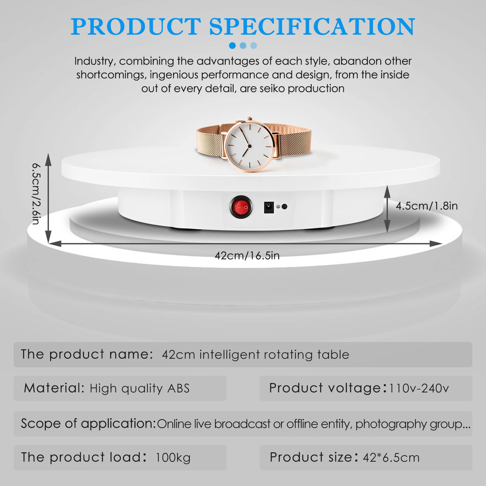 100KG Load 42cm Photography Rotating Display Stand 360 Electric Rotating Product Display Turntable For Video Shooting