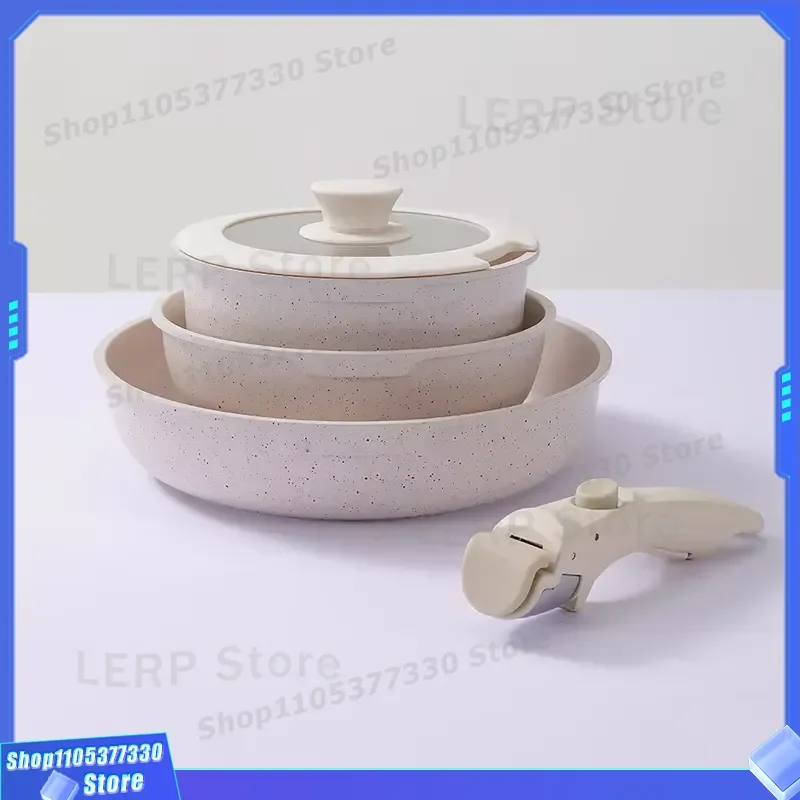 Non Stick Ceramic Sauce Pot with Removable Handle Ready to Ship Cookware Set for Kitchen Cooking Small Pot and Cutlery Bundle