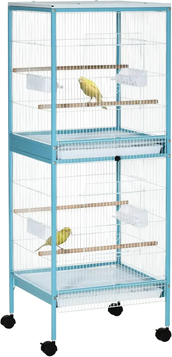 

PawHut Large Bird Cage 1.7 Ft. Width Wingspan Bird Aviary Indoor Multi-Door Design Fit for A Canary Finch Conure 55" Light Blue