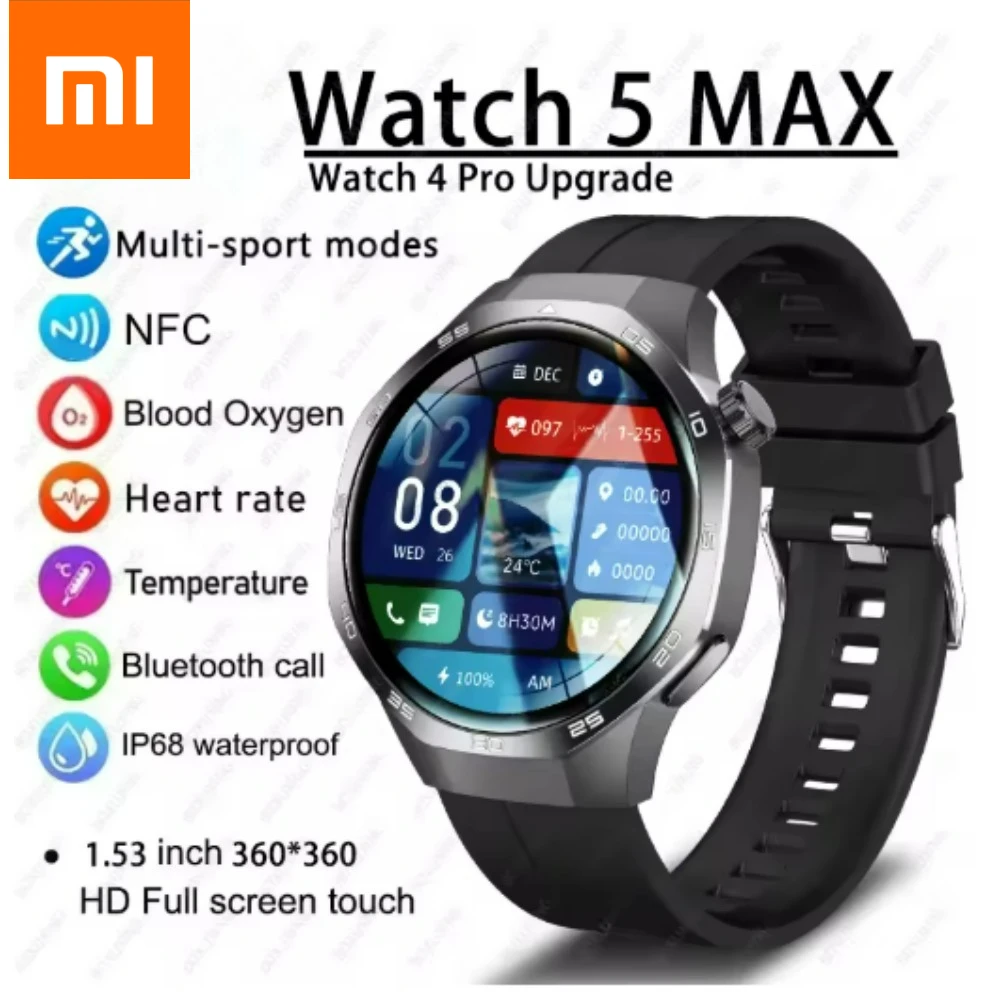 Умные часы Xiaomi Watch 5 Pro с компасом, AMOLED-экраном 360*360, NFC, Bluetooth-звонками, водонепроницаемостью и мониторингом здоровья для мужчин