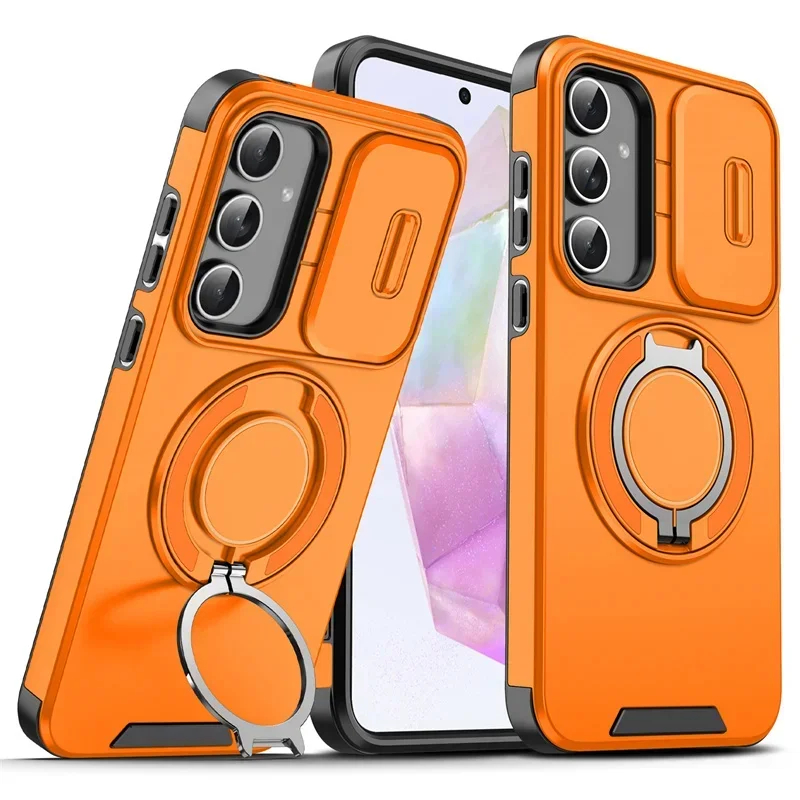 Magnetische telefoonhoes voor Samsung Galaxy A57 A37 A07 A17 A56 A36 A26 A16 A06 A55 A35 A25 A15 A05 met ringstandaard en camerabeveiliging