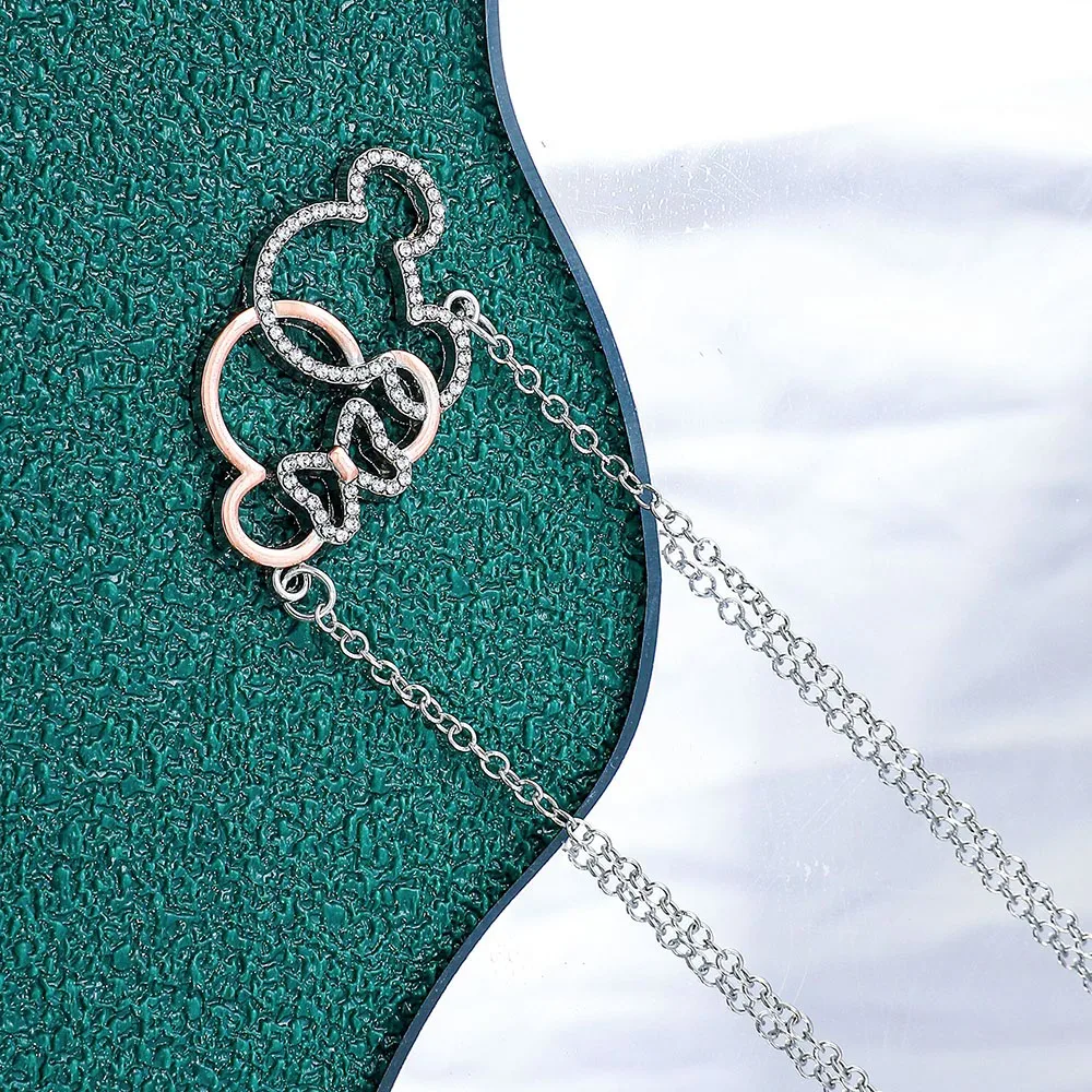 

Disney Mickey & Minnie Mouse Diamond Hollowed Out Necklace Fashion Simple Disney Figure Neck Chain for Anniversary Day Gifts